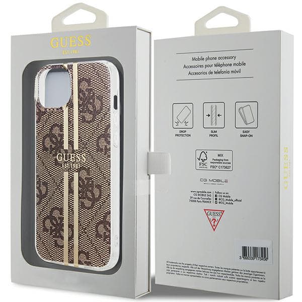 Guess IML 4G Guldstribet Etui til iPhone 15 Plus, Brun