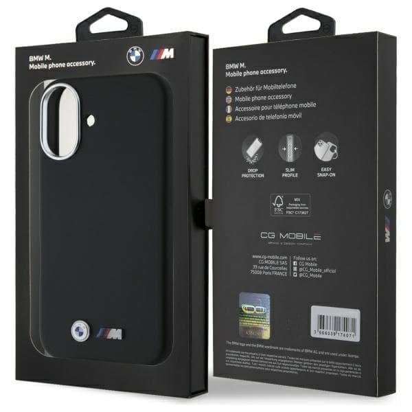 BMW M Smooth Full Wrapped Metal cover til iPhone 16, sort