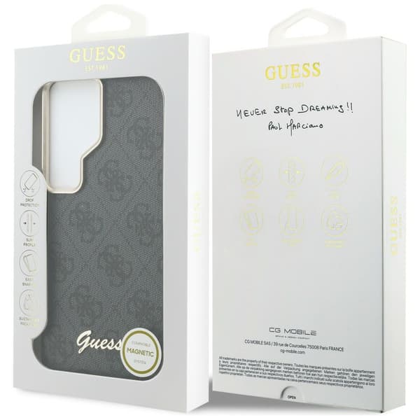 Guess 4G Script MagSafe -suojakuori Samsung Galaxy S26 Ultralle, musta