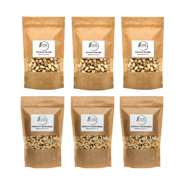 Sæt - 3x Saltede Pistacienødder 500g + 3x Cashewnødder 500g