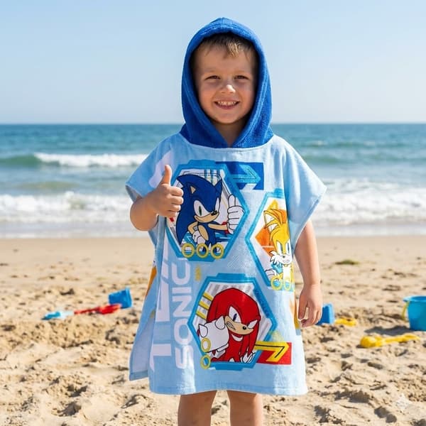 Sonic Poncho Håndklæde med Hætte til Børn i Bomuld til Pool og Strand