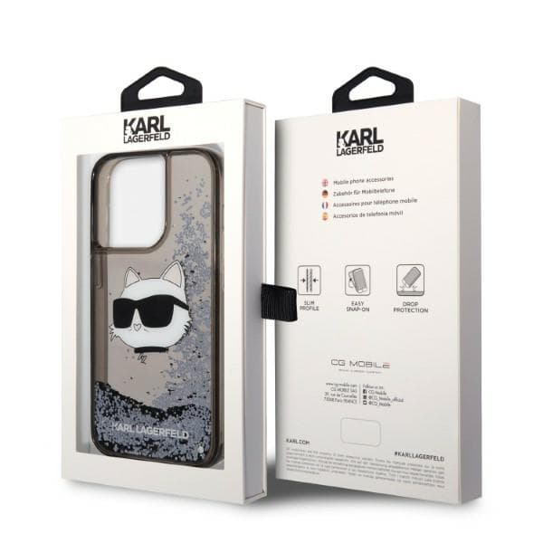 Karl Lagerfeld Glitter Choupette Head-cover til iPhone 14 Pro Max, sort