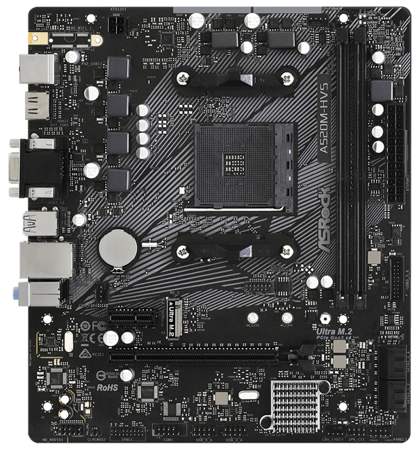 ASRock A520M-HVS moderkort (sAM4, AMD A520, PCI-Ex16)