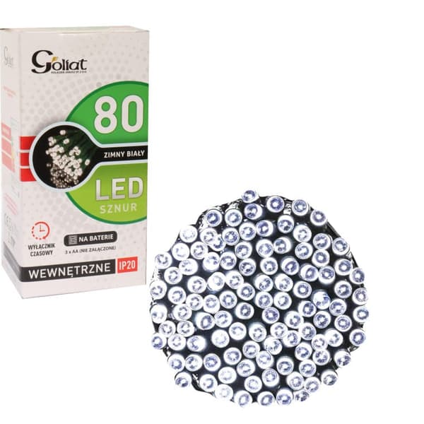 80 LED-batteridrivna julgransbelysningar med TIMER, kallvita