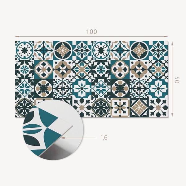 Trykt vinylpanel, klar til montering, 100x50 cm flisemønstre i layout