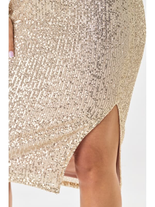Paillet Midi Aftenblyantnederdel - Beige M