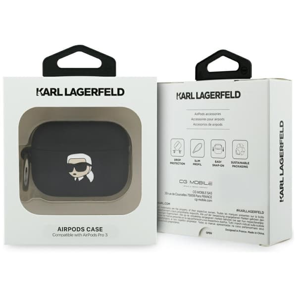 Karl Lagerfeld Silikone Karl Head 3D Etui til AirPods Pro 3 Sort