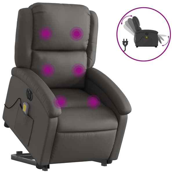 vidaXL Lyftbar massagefåtölj, grå, äkta läder
