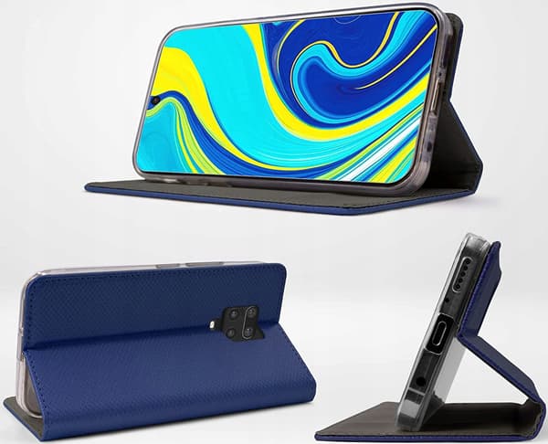 Etui til Xiaomi Redmi Note 9S / 9 PRO SMART MAGNET BOOKETUIL MARINEBLÅ + GLAS