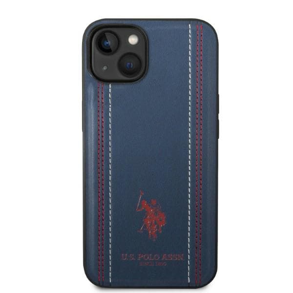 US Polo Læder Stitch Cover til iPhone 14 Plus, Marineblå