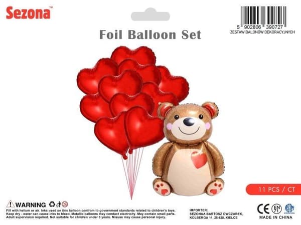 Bamseballon med hjerter