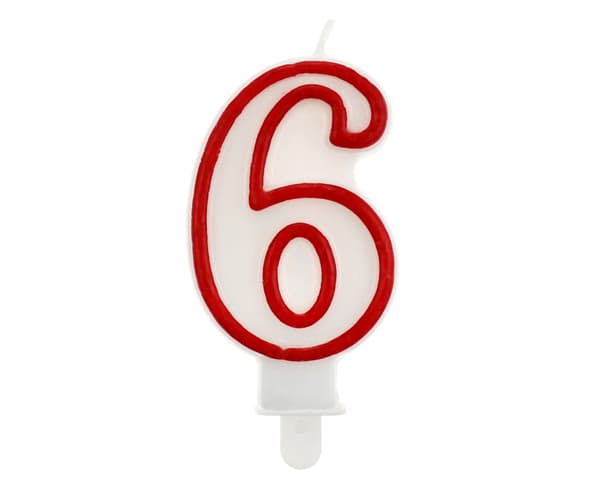 Kynttilän numero punainen ääriviiva 6