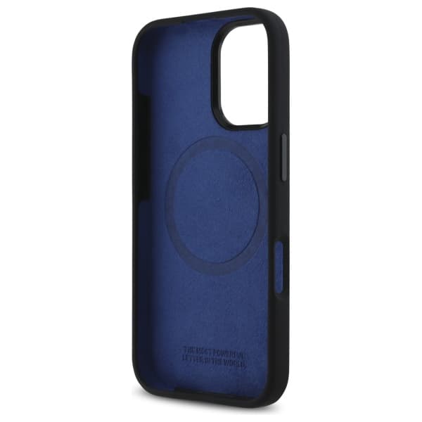 BMW Silikone Hexagon Blue Line MagSafe-etui til iPhone 16, Sort
