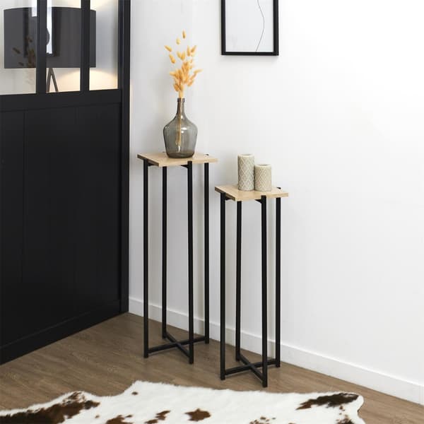 Set med 2 dekorativa blomställningar, trä, svart bas