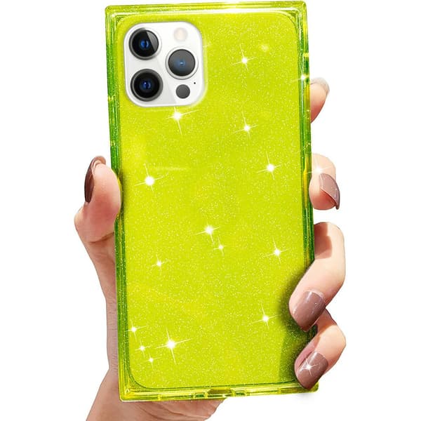 Firkantet glitter-cover til iPhone 12 Pro, grøn