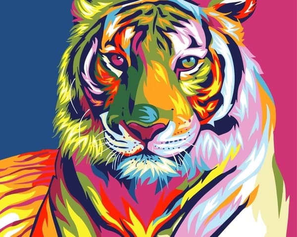 Maleri efter tal - Regnbuetiger 40x50cm