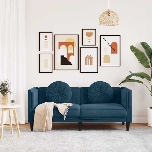 vidaXL 2-sitssoffa med kuddar blå sammet