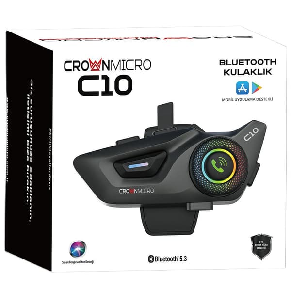 Crown C10 Bluetooth 5.3 Motorcykel Intercom Svart