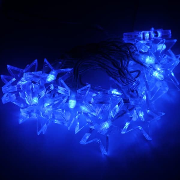 Blå LED-juletræstjerne - 20 lys på transparent kabel