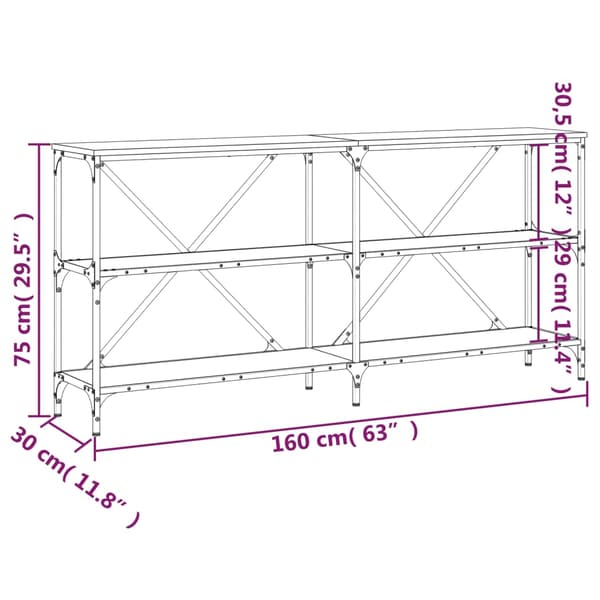 vidaXL konsolbord brunt egetræ 160x30x75 cm