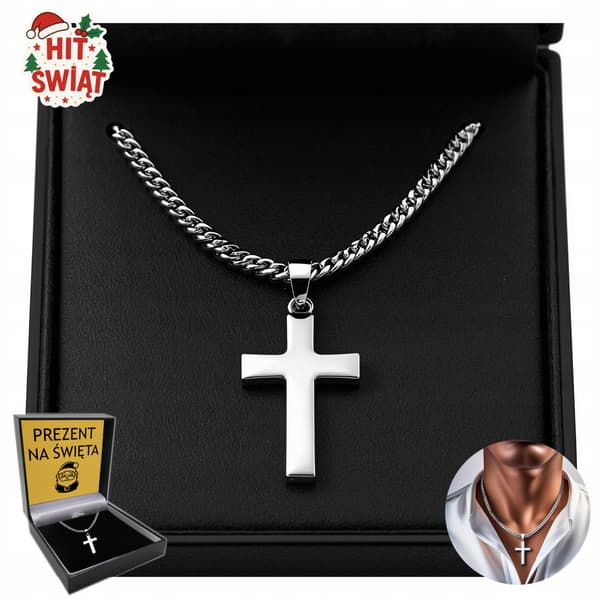 Tjock silverkedja med kors Herrkedja Julklapp