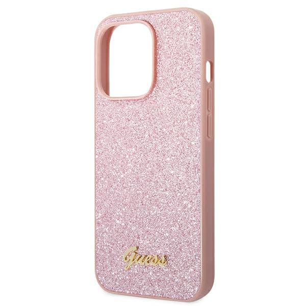 Guess Glitter Script -suojakuori iPhone 14 Pro Maxille, pinkki