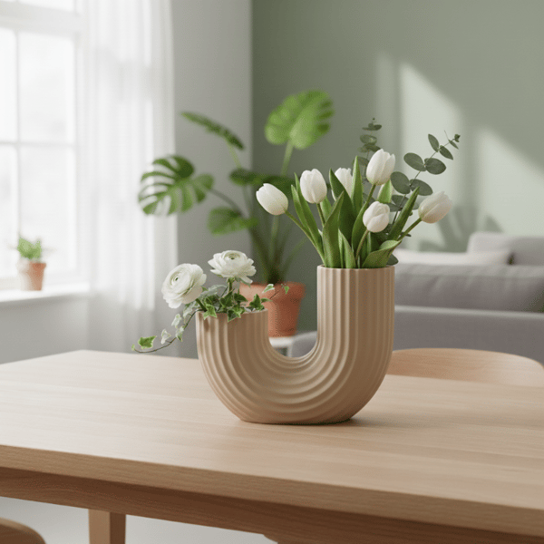 Modern, minimalistisk, U-formad beige vas med elegant form