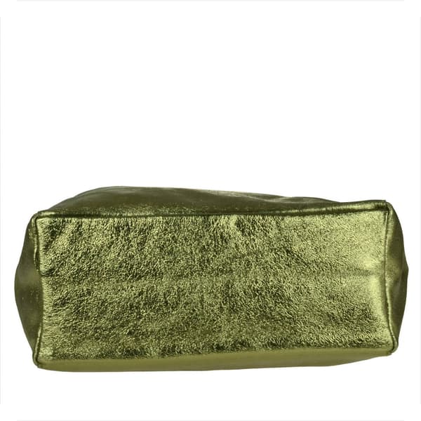 Lätt shoppingväska i läder, olivgrön metallic