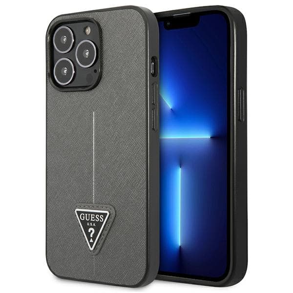 Guess Saffiano Triangle Logo-cover til iPhone 13 Pro Max, sølv