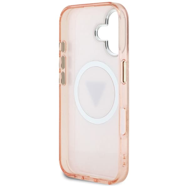 Guess IML Metal Glitter 4G Circle Triangle MagSafe-etui til iPhone 16 - Lyserødt