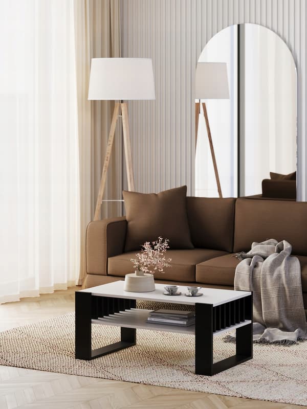 Sofabord med lameller 90x50 hvid/sort loft