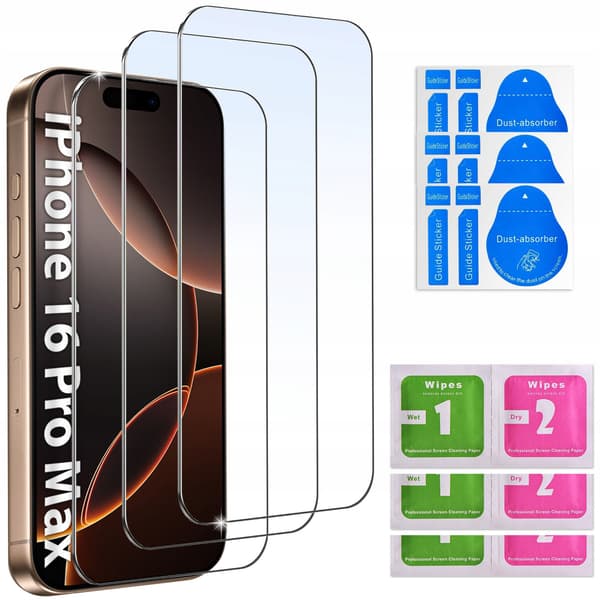 3x Härdat glas för Apple iPhone 16 Pro Max/17 Pro Max GLAS set x3