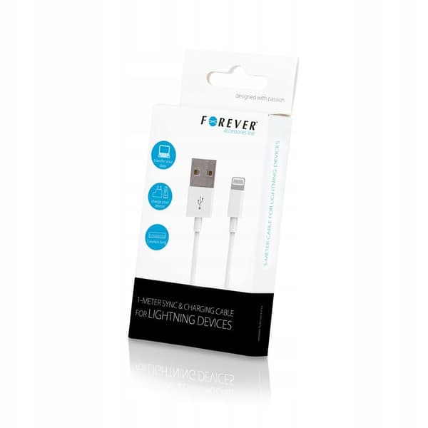 Forever USB - Lightning-latauskaapeli 3,0 m 1A Valkoinen