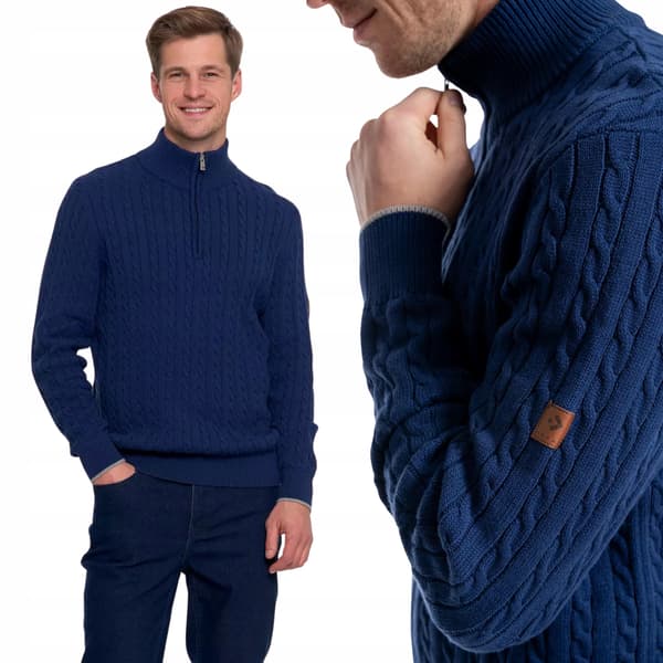 MORAJ elegant herrtröja med dragkedja i bomull marinblå L