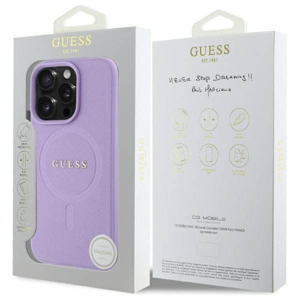 Guess Saffiano MagSafe-etui til iPhone 16 Pro Max, lilla