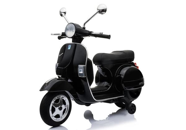 Vespa Batteri Scooter til Børn LED Lys MP3 Panel Sort