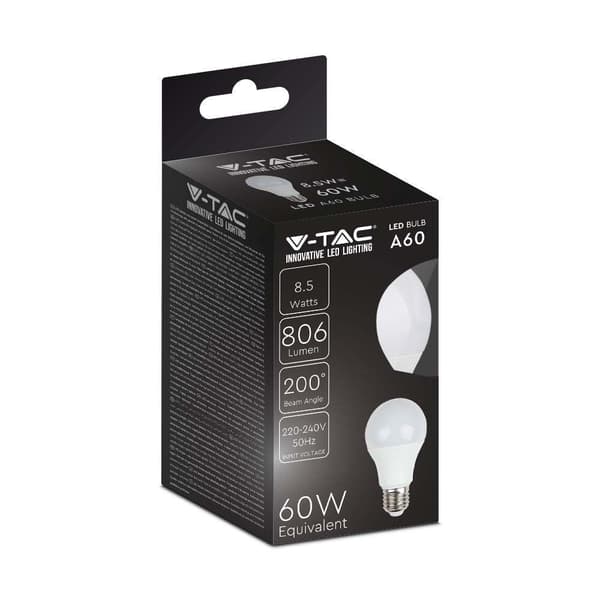 V-TAC LED-lamppu 8.5W E27 A60 VT-2099 6500K 806lm