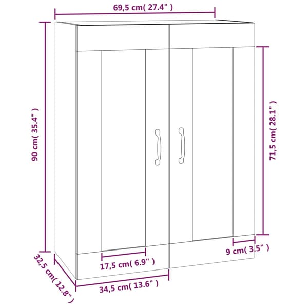 vidaXL vægskab røget eg 69,5x32,5x90 cm