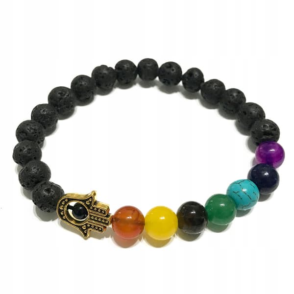 Boho armband med vulkansten. Hamsa Chakra 03