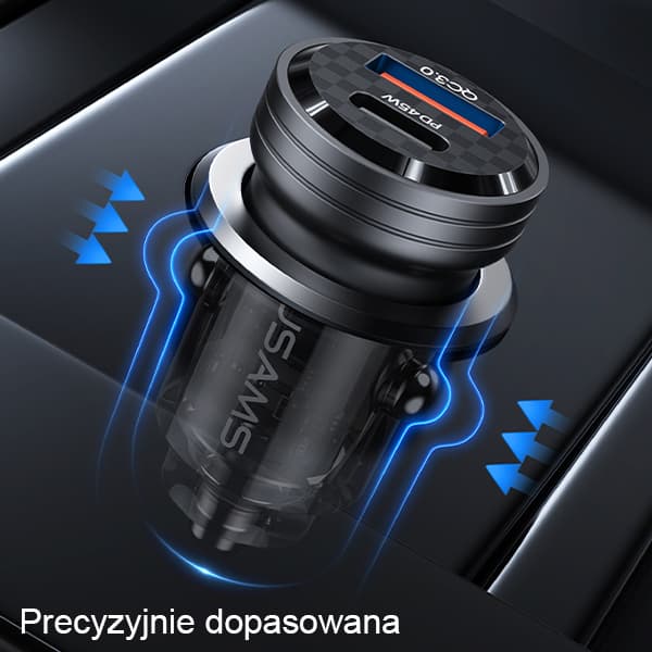 USAMS C35 USB+USB-C 45W hurtigoplader til bil, sort