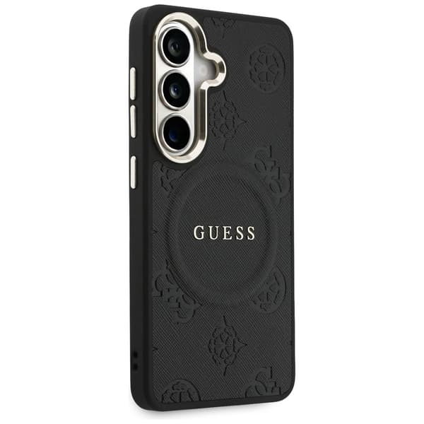 Guess Saffiano Peony Embossed Ring MagSafe-etui til Galaxy S26, sort