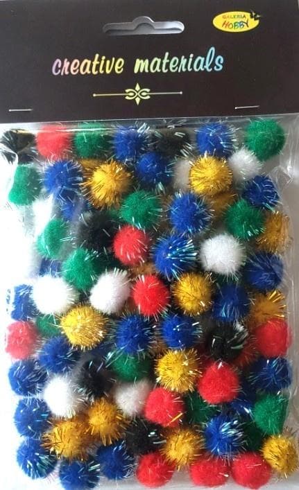 Glitterpomponer 15mm 100 stk