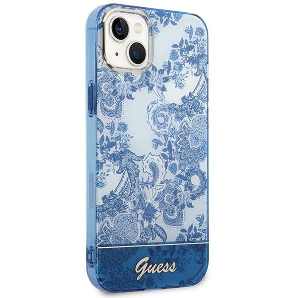 Guess Porcelain Collection-etui til iPhone 14 Plus, blå