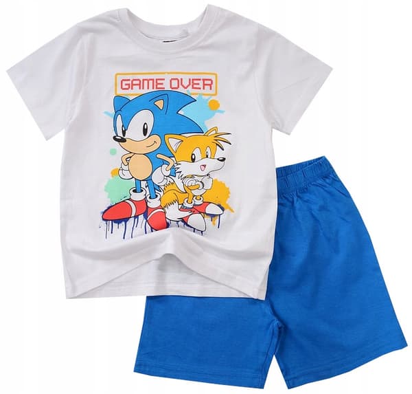Sonic kortærmet drengepyjamas shorts hvid 110