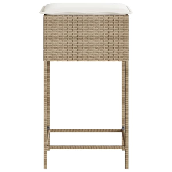 vidaXL Trädgårdsbarstolar med dynor, set om 2, beige, polyrotting
