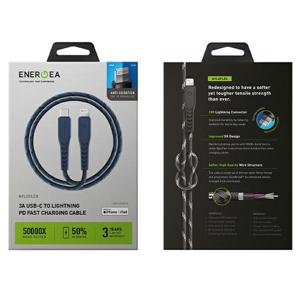 ENERGEA Nyloflex USB-C til Lightning-kabel C94 MFI 1,5m blå