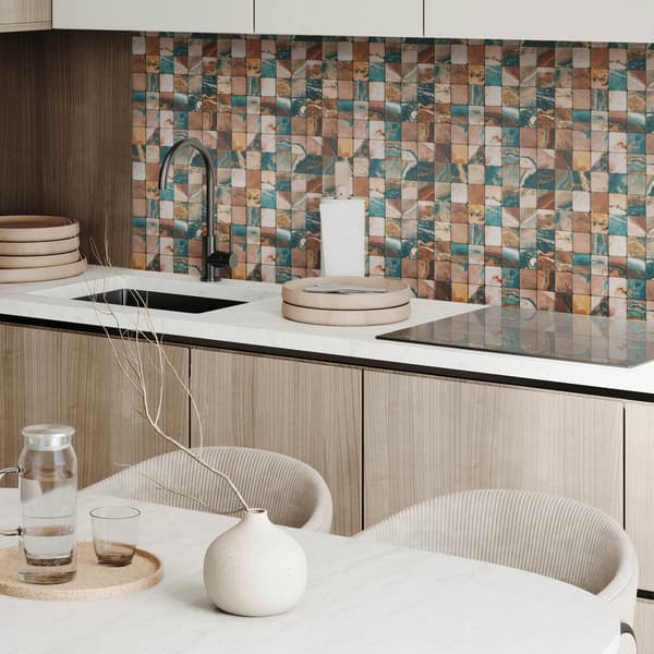 Pakke med trykte vinylfliser, klar til montering, mosaikstenfliser, 9x30x30 cm
