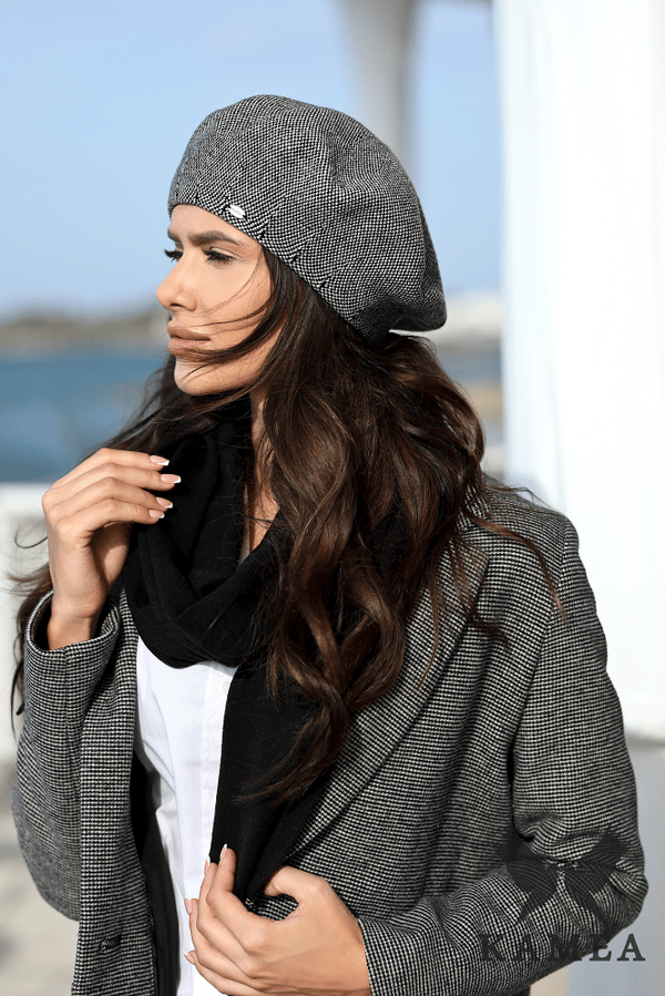 ARKADIA damebaret med houndstooth-mønster, sort