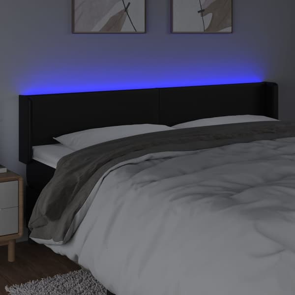 vidaXL LED sengegavl sort 203x16x78/88cm kunstlæder