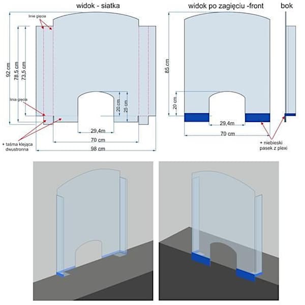 Plexiglas beskyttelsesvæg til receptionsdisk, 850 x 700 mm